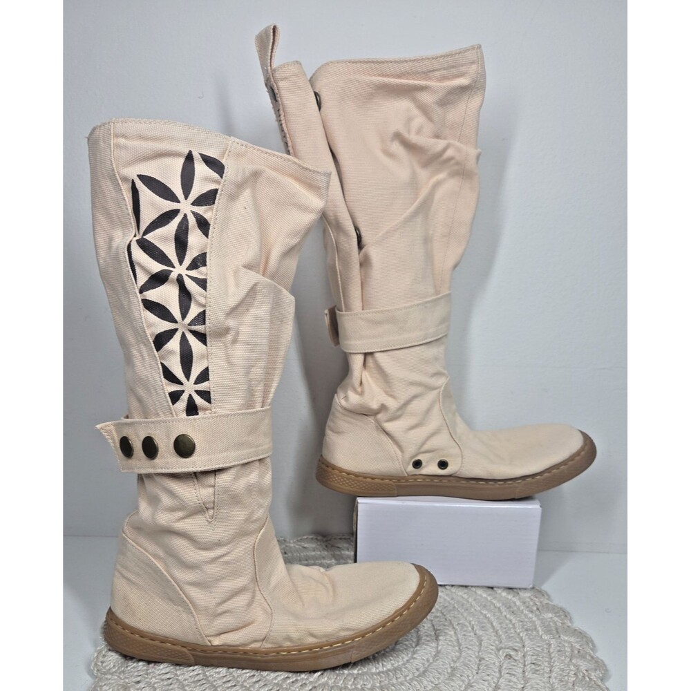 NEW Chintamani Alchemistry Flower of Life Beige Canvas Boot 37/6.5 COACHELLA VEG - Picture 3 of 16